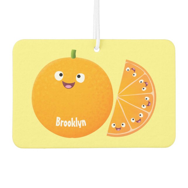 Cute happy orange citrus fruit cartoon  car air freshener (Front)