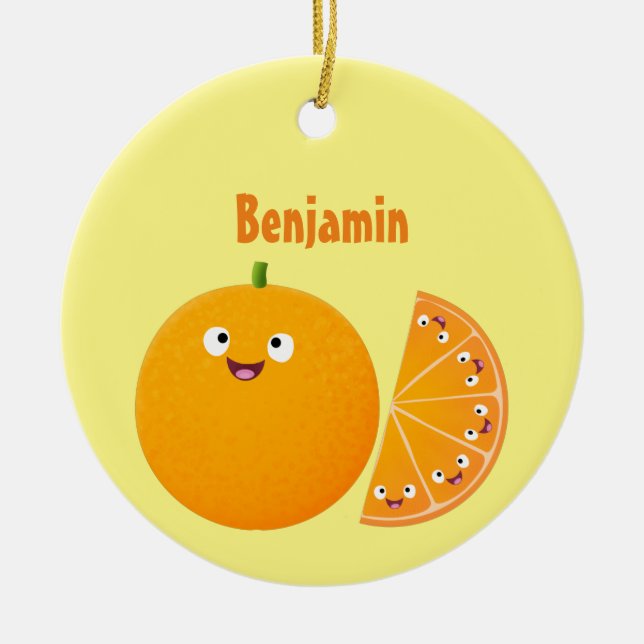 Cute happy orange citrus fruit cartoon ceramic ornament (Front)