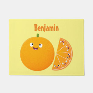 Cute happy orange citrus fruit cartoon doormat