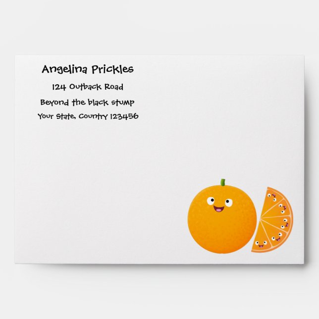 Cute happy orange citrus fruit cartoon  envelope (Front)