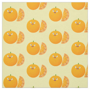 Cute happy orange citrus fruit cartoon  fabric
