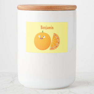 Cute happy orange citrus fruit cartoon food label