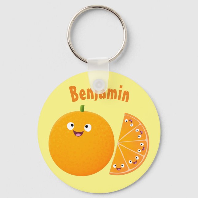 Cute happy orange citrus fruit cartoon key ring (Front)