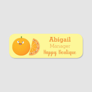 Cute happy orange citrus fruit cartoon name tag