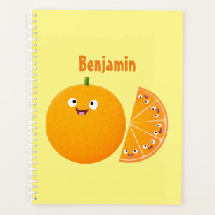 Cute happy orange citrus fruit cartoon planner