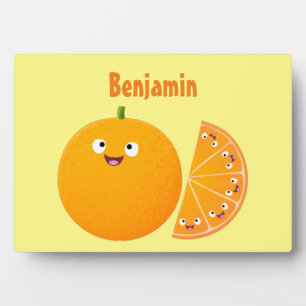 Cute happy orange citrus fruit cartoon plaque