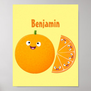 Cute happy orange citrus fruit cartoon  poster