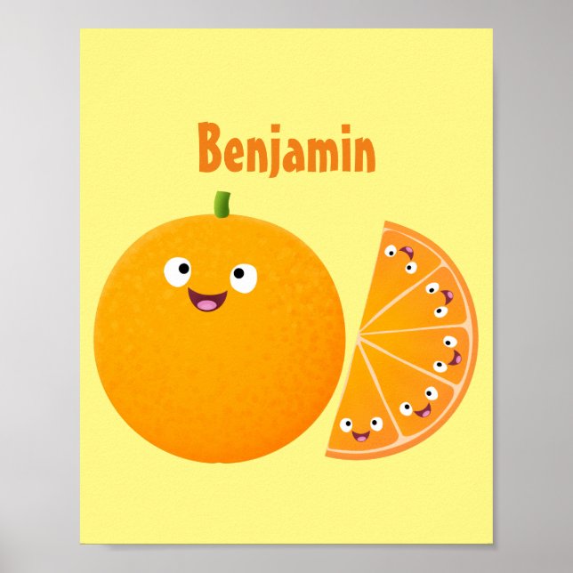 Cute happy orange citrus fruit cartoon  poster (Front)