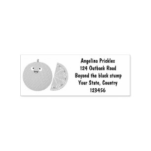 Cute happy orange citrus fruit cartoon rubber stamp