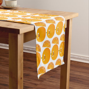 Cute happy orange citrus fruit cartoon short table runner