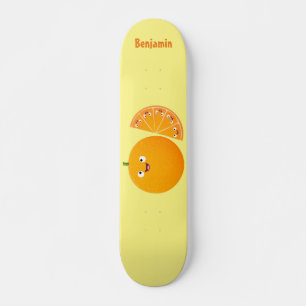 Cute happy orange citrus fruit cartoon skateboard