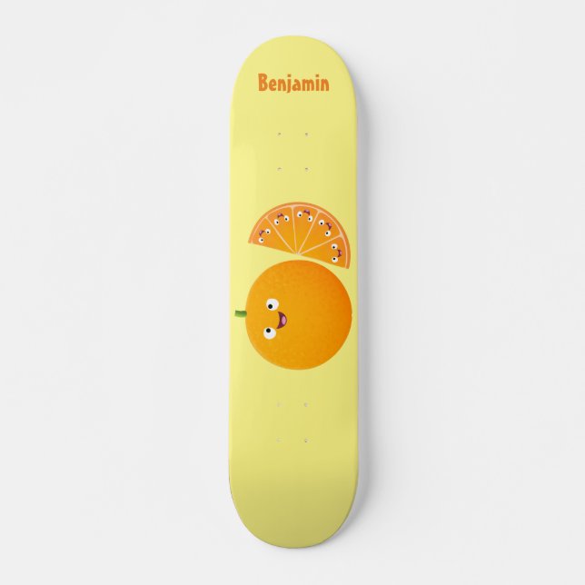 Cute happy orange citrus fruit cartoon skateboard (Front)
