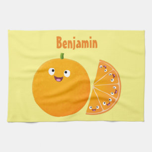 Cute happy orange citrus fruit cartoon tea towel