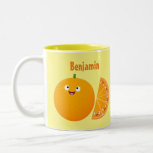 Cute happy orange citrus fruit cartoon Two-Tone coffee mug