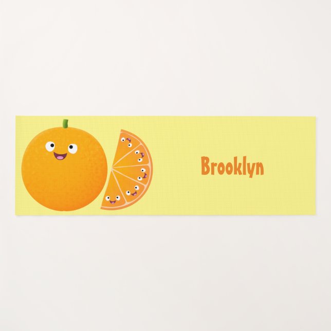 Cute happy orange citrus fruit cartoon yoga mat (Front (Horizontal))