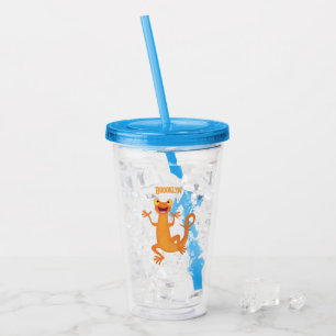 Cute happy orange dancing newt acrylic tumbler