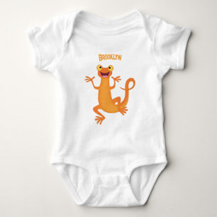 Cute happy orange dancing newt baby bodysuit