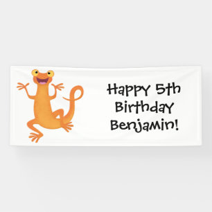 Cute happy orange dancing newt  banner