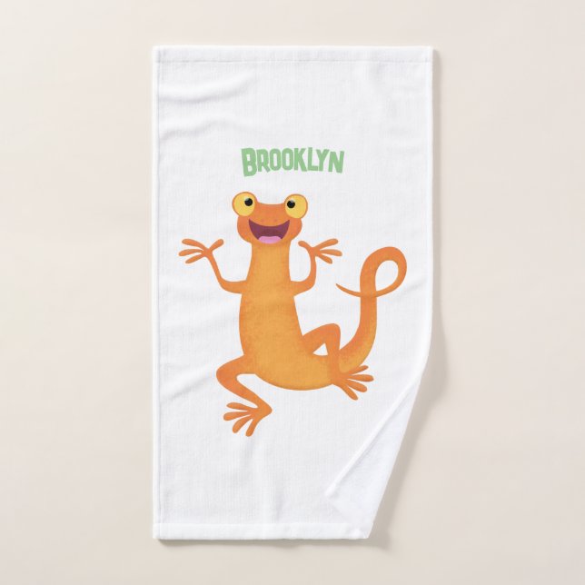 Cute happy orange dancing newt bath towel set (Hand Towel)