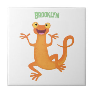 Cute happy orange dancing newt ceramic tile