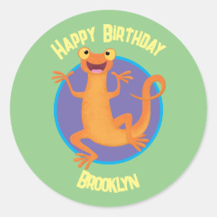 Cute happy orange dancing newt classic round sticker