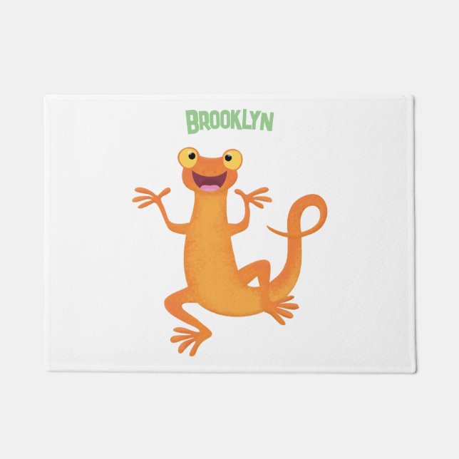 Cute happy orange dancing newt doormat (Front)