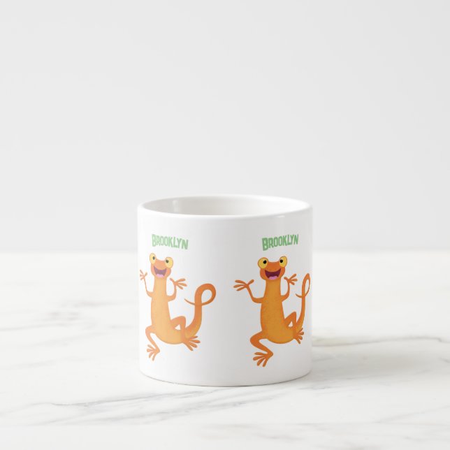 Cute happy orange dancing newt espresso cup (Front)