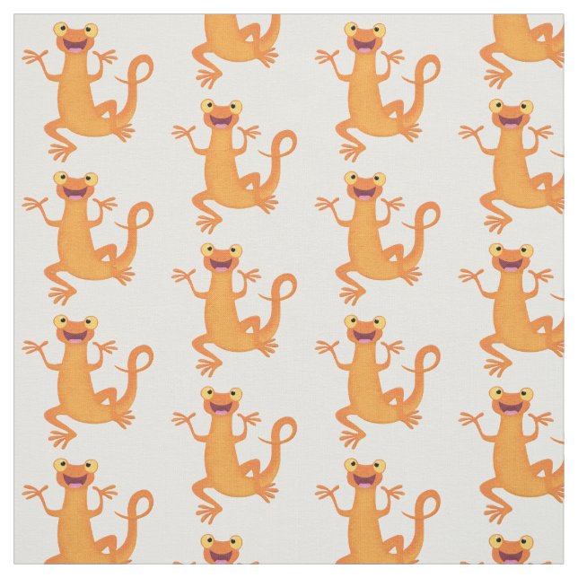 Cute happy orange dancing newt  fabric (Swatch)
