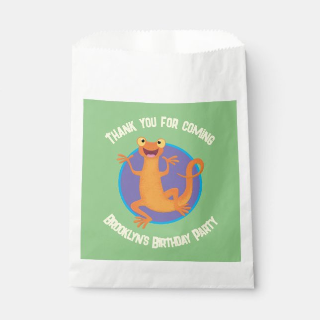 Cute happy orange dancing newt favour bag (Front)