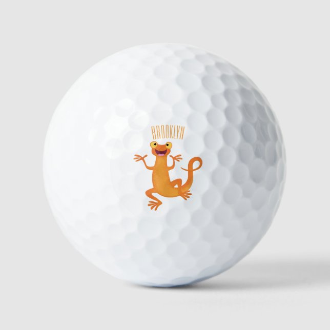 Cute happy orange dancing newt golf balls (Front)