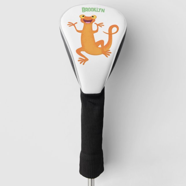 Cute happy orange dancing newt golf head cover (Front)