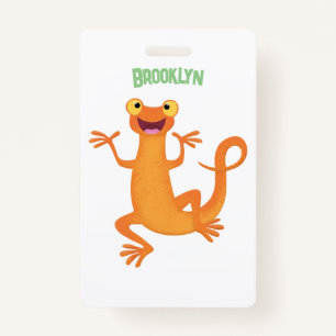 Cute happy orange dancing newt ID badge