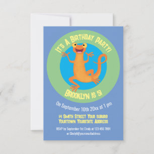 Cute happy orange dancing newt invitation