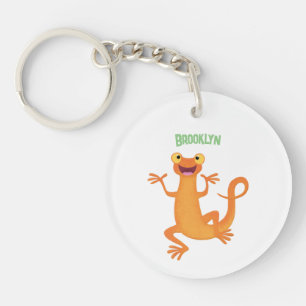 Cute happy orange dancing newt key ring