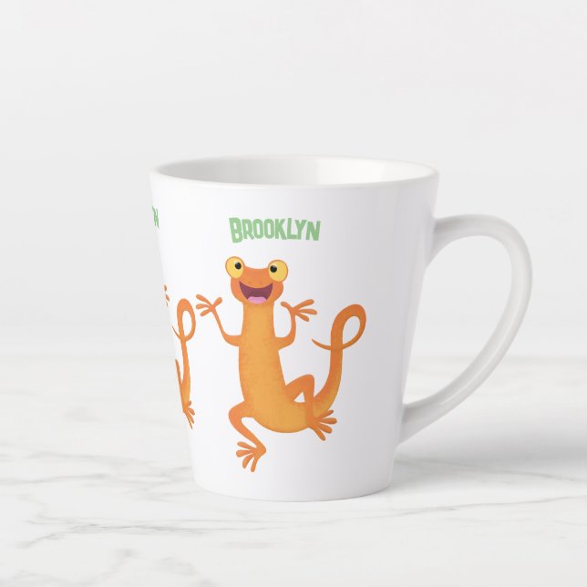 Cute happy orange dancing newt latte mug (Right)