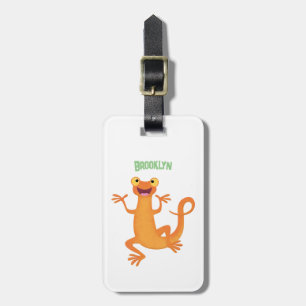 Cute happy orange dancing newt luggage tag