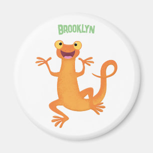 Cute happy orange dancing newt magnet