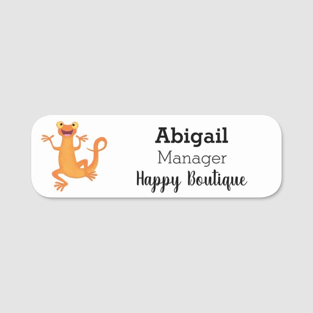 Cute happy orange dancing newt name tag (Front)