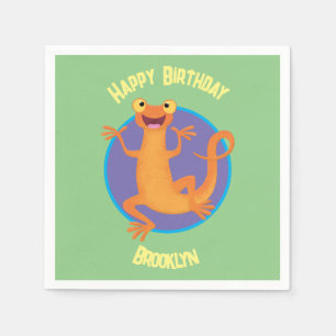 Cute happy orange dancing newt napkin
