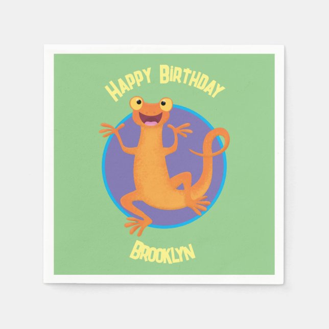 Cute happy orange dancing newt  napkin (Front)