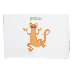 Cute happy orange dancing newt pillowcase