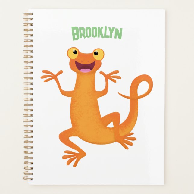 Cute happy orange dancing newt planner (Front)
