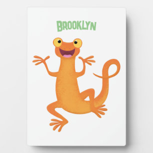 Cute happy orange dancing newt plaque