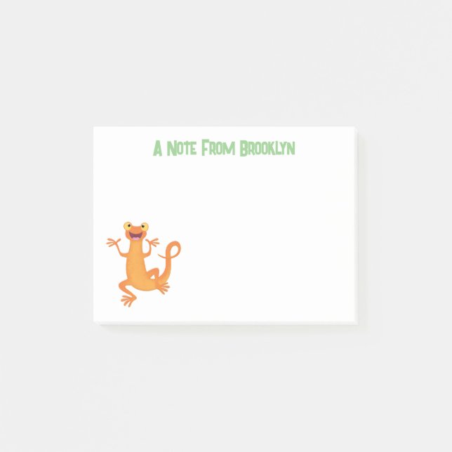 Cute happy orange dancing newt post-it notes (Front)