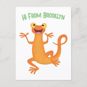 Cute happy orange dancing newt postcard