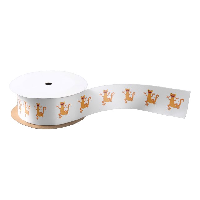 Cute happy orange dancing newt satin ribbon (Spool)