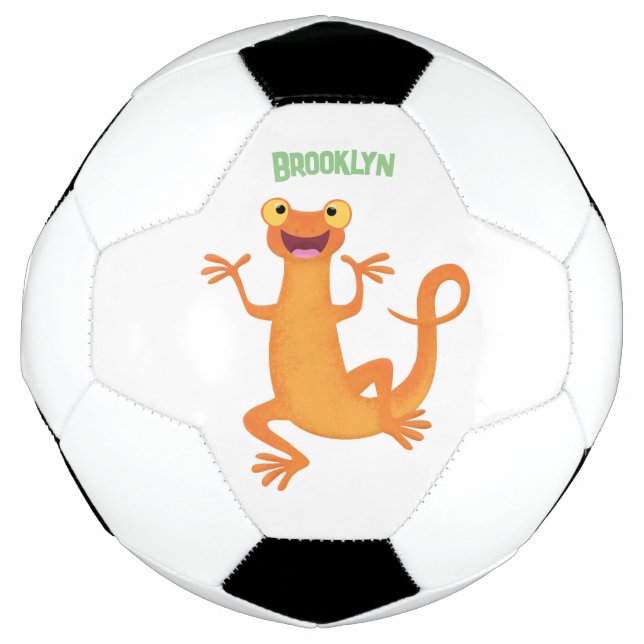 Cute happy orange dancing newt soccer ball (Front)
