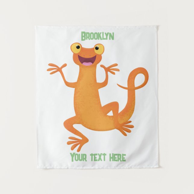 Cute happy orange dancing newt tapestry (Front)