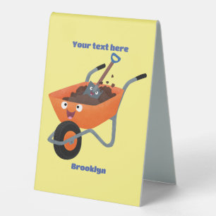 Cute happy orange wheelbarrow cartoon illustration