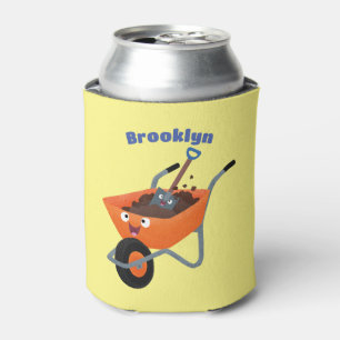 Cute happy orange wheelbarrow cartoon illustration can cooler